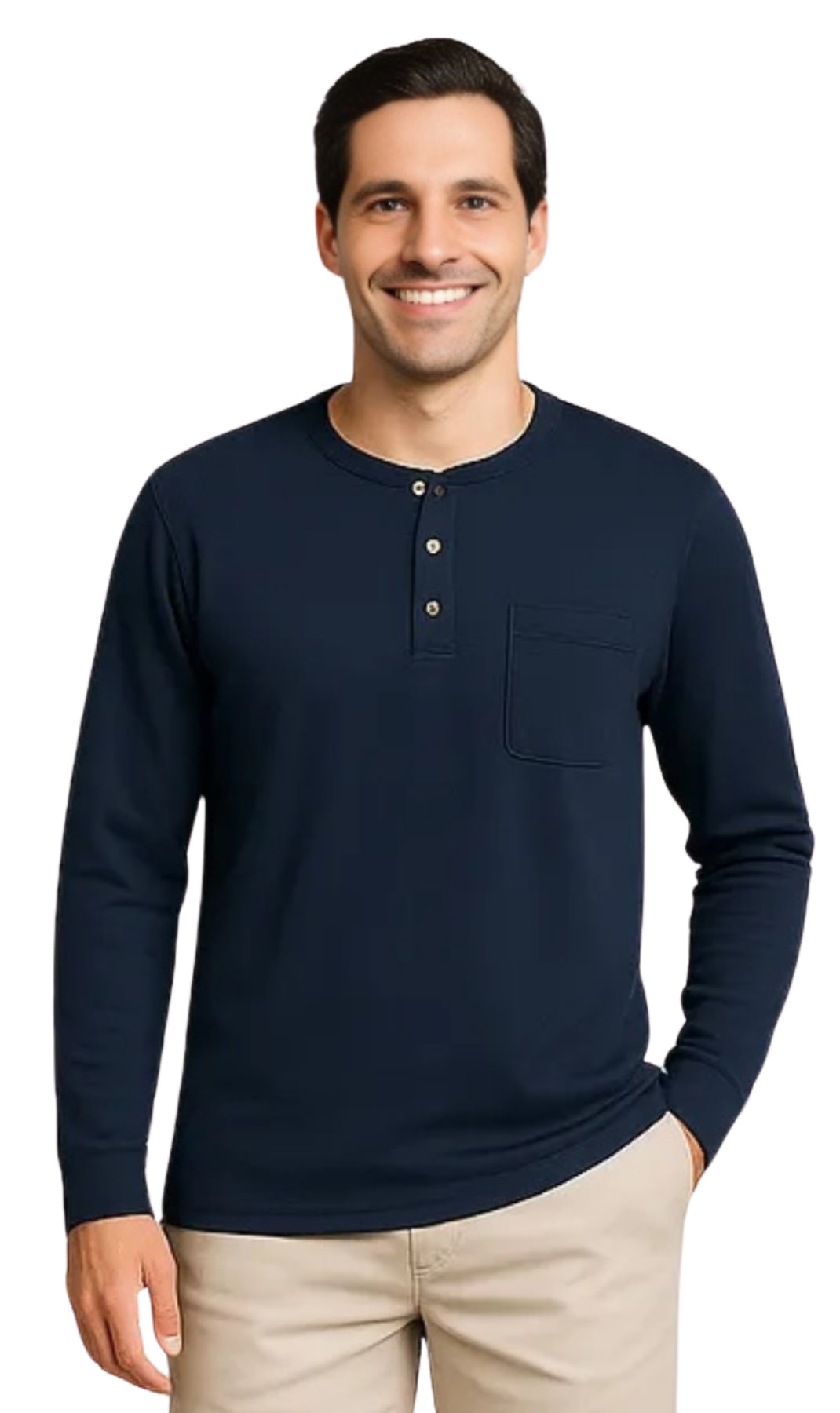Men's Long Sleeve Henley shirt in cotton blend with 3 Button Placket & Chest Pocket 8
