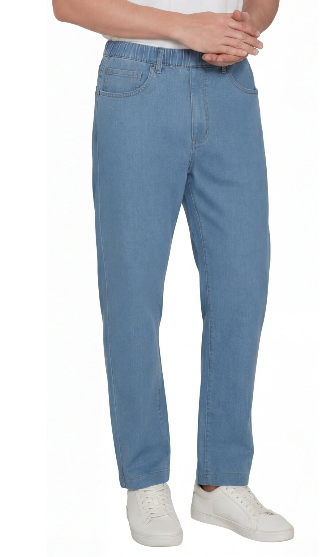 Men's Lightweight Casual Elastic Waist Pull-On Jeans – Denim & Twill Pants with Easy Fit 14