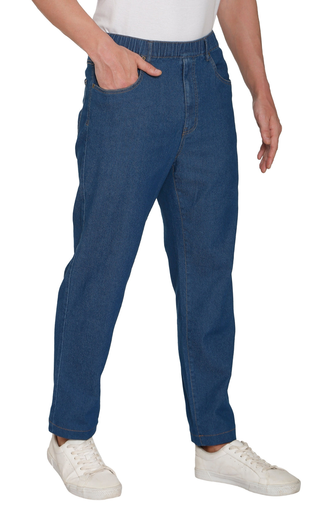 Men's Lightweight Casual Elastic Waist Pull-On Jeans – Denim & Twill Pants with Easy Fit 28