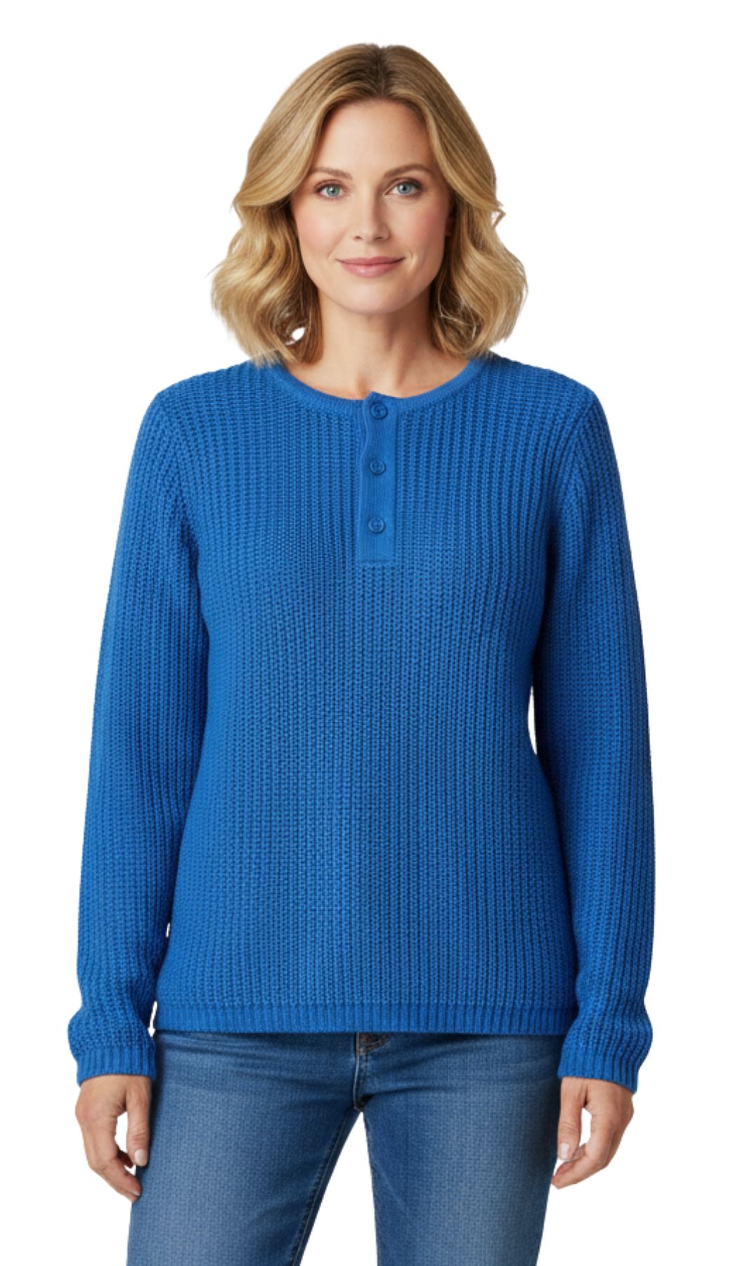 Women's Chic Henley Shaker-Knit Sweater for Women - Casual Long-Sleeve in Durable 100% Knit Acrylic with 3-Button Placket