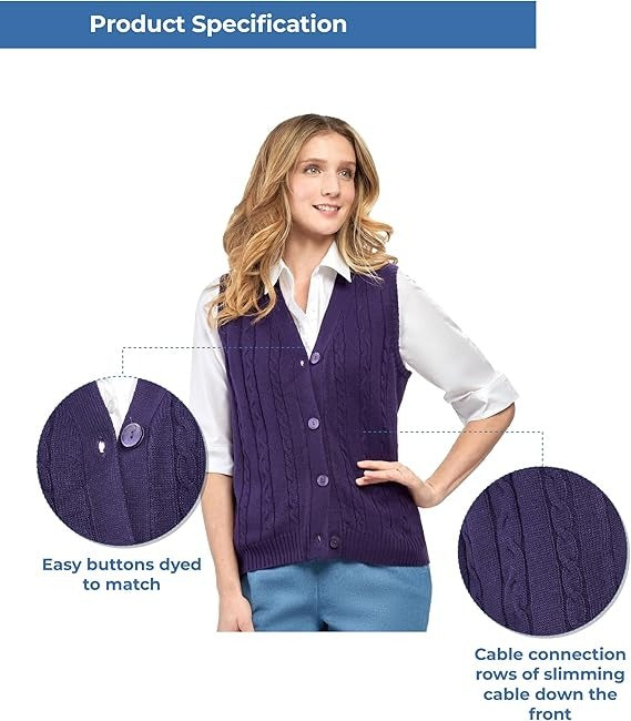 Womens Button Front Cable Knit Cardigan Sweater Vest 19