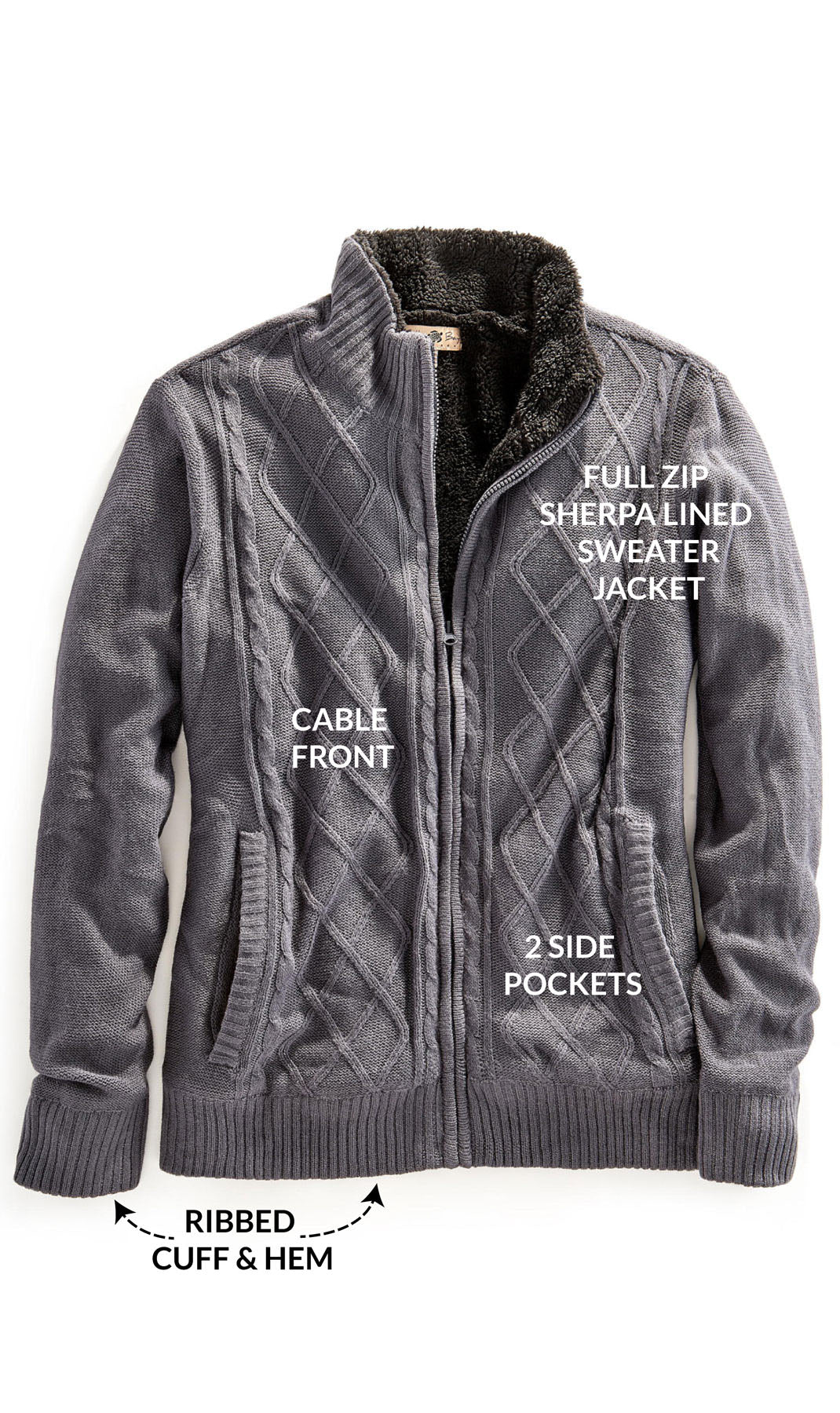 Mens Sherpa Fleece Lined Zip Front Sweater Jacket 5