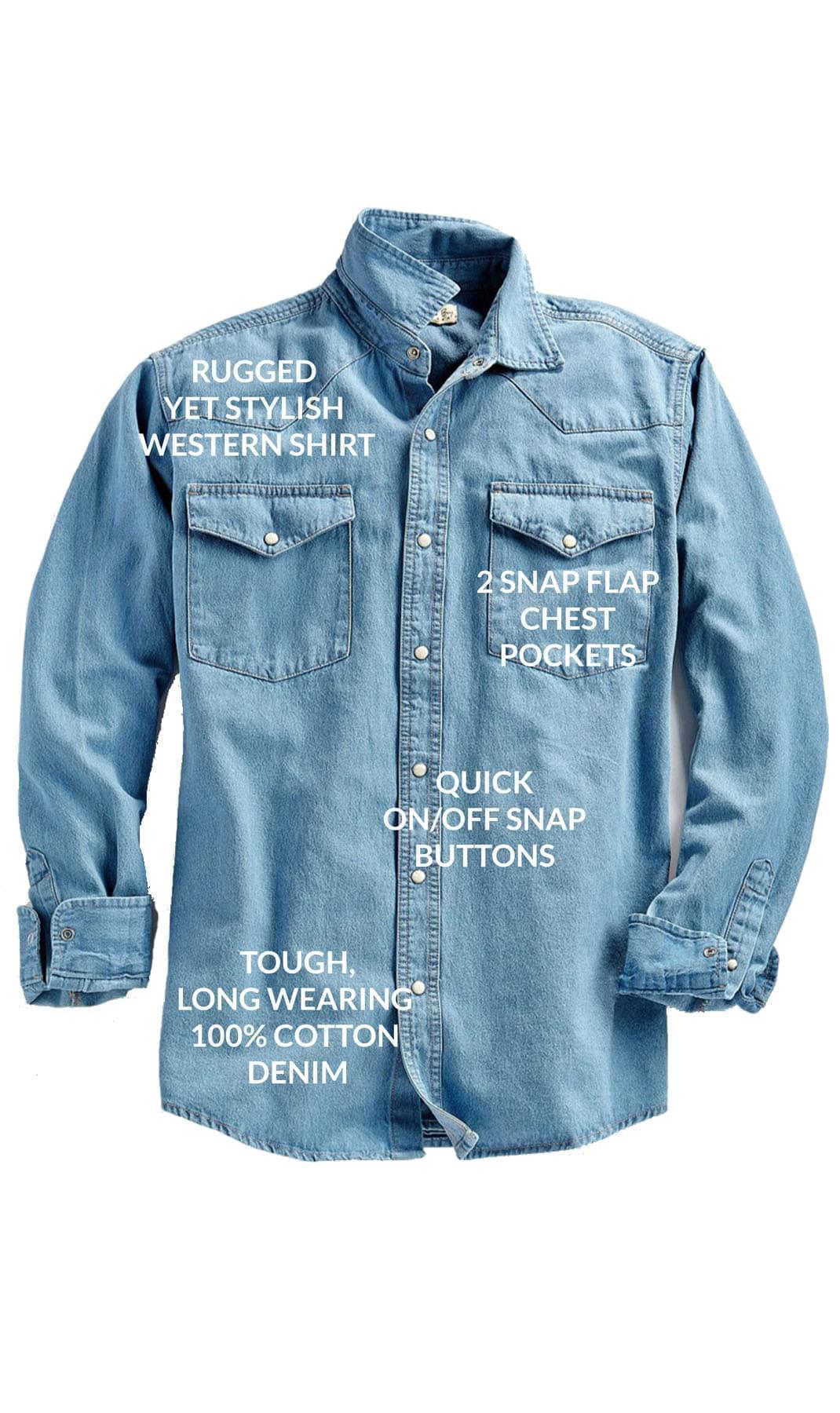Mens Western Snap Front Shirt - Med Blue - details - TURTLE BAY APPAREL