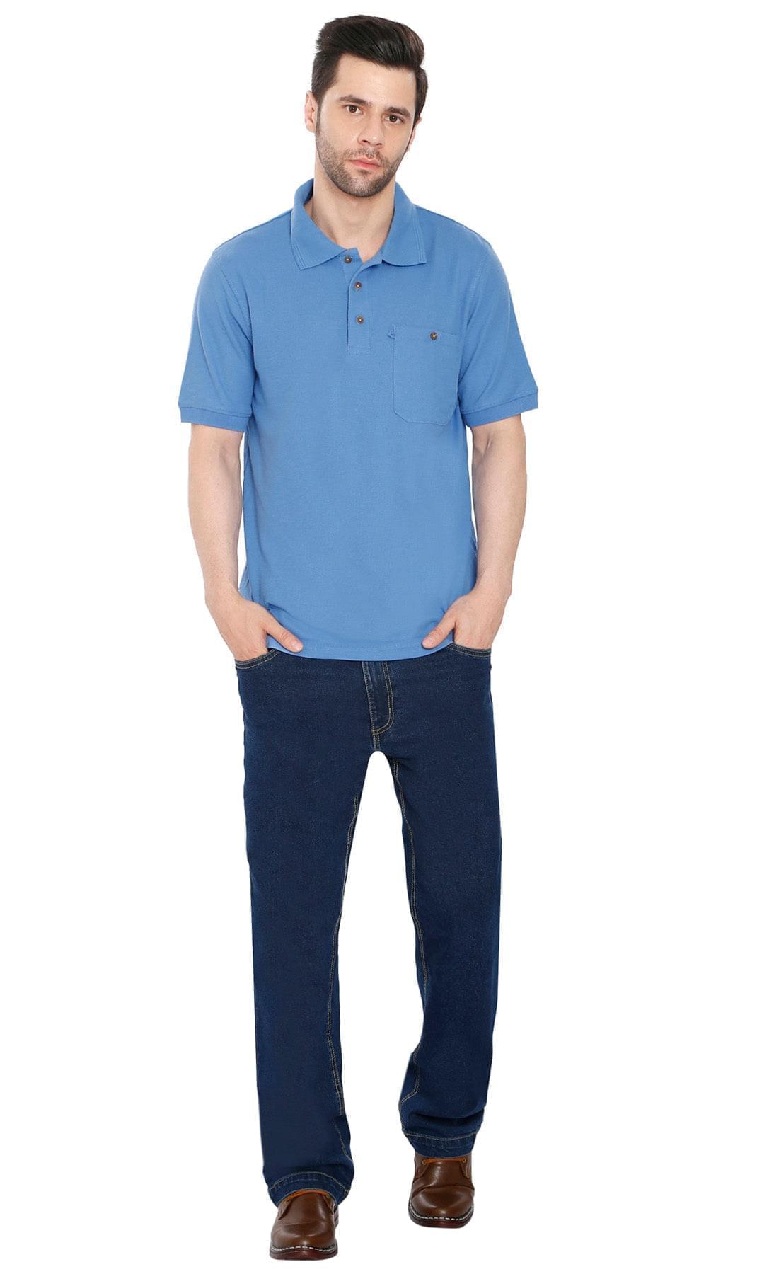 Mens Pique Knit Polo Shirts  -  Blue - Full -TURTLE BAY APPAREL