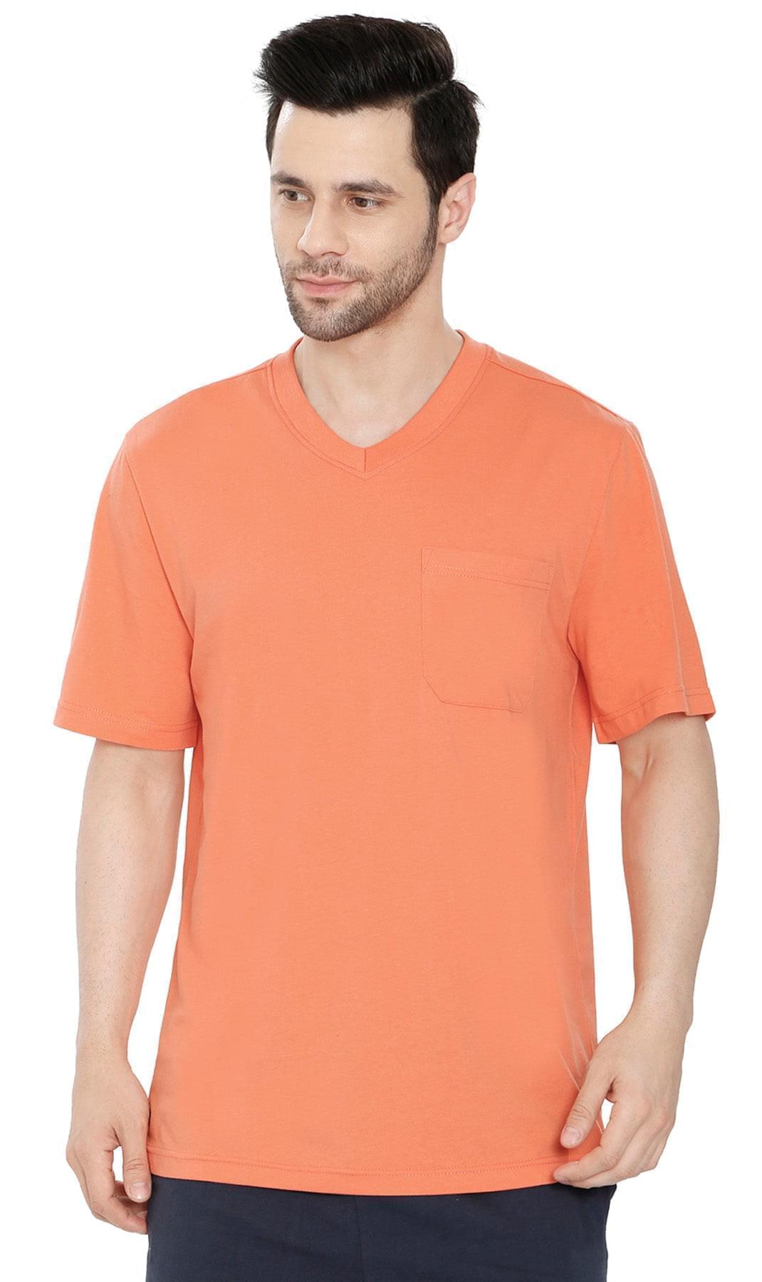 Men's V-Neck T-Shirt with Pocket ÔÇô The Dressier Tee  - Melon - Front -TURTLE BAY APPAREL