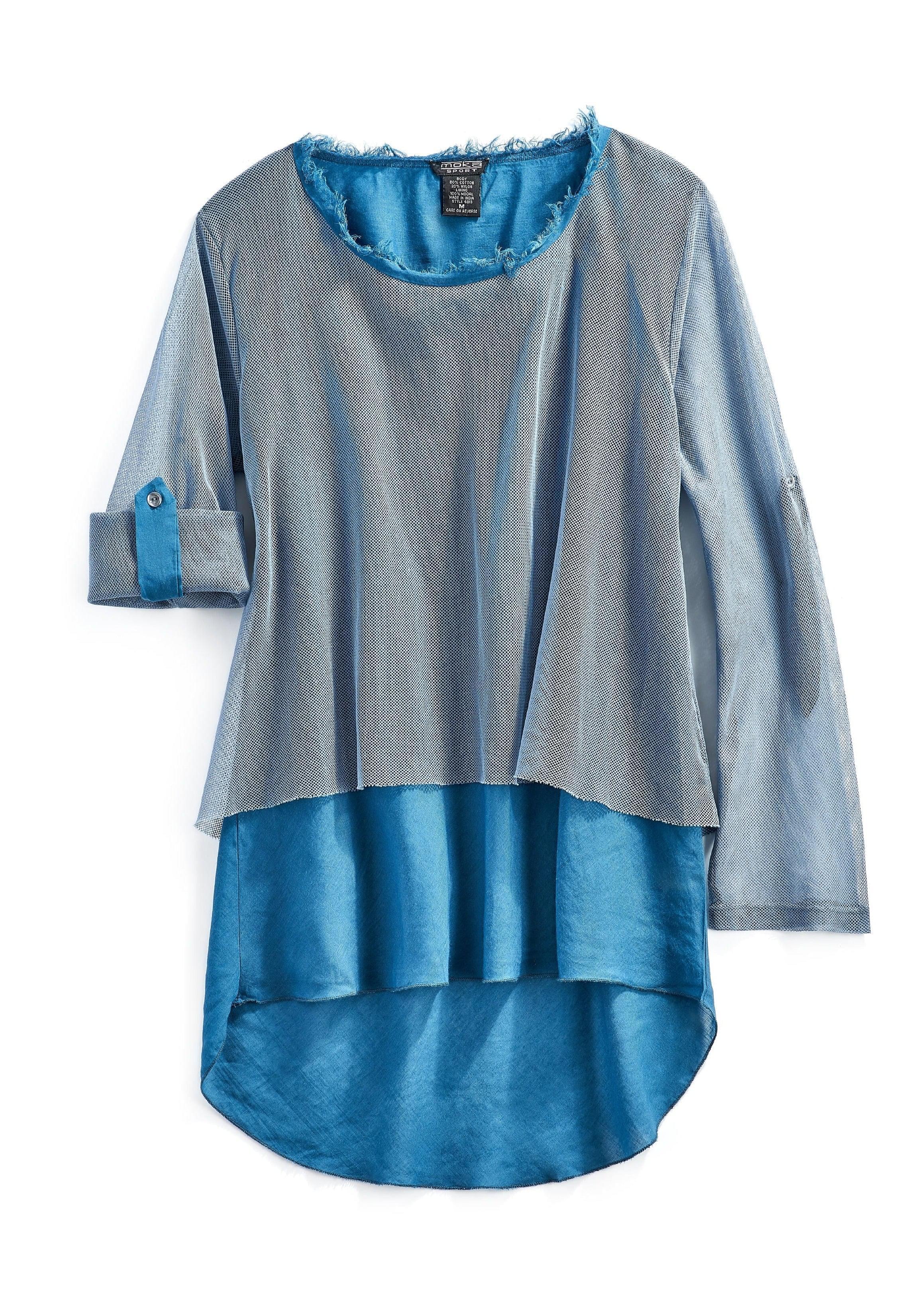 High Low Mesh Layered Knit Top Flat lay TURTLE BAY APPAREL