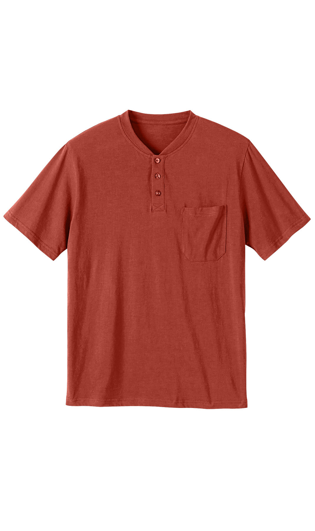 Men's Short Sleeve Henley Relaxed Fit Shirt with Pocket Redwood Flat