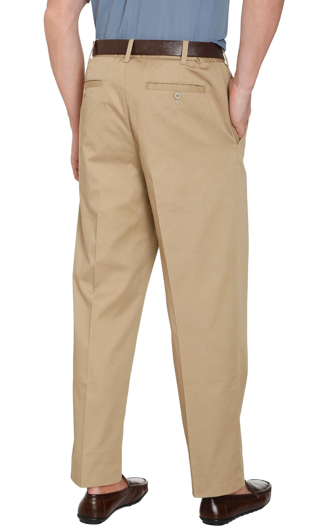 Men's Stretch Waist Chinos - Smooth Waistband Hides Comfy Elastic -Stone - Back -TURTLE BAY APPAREL