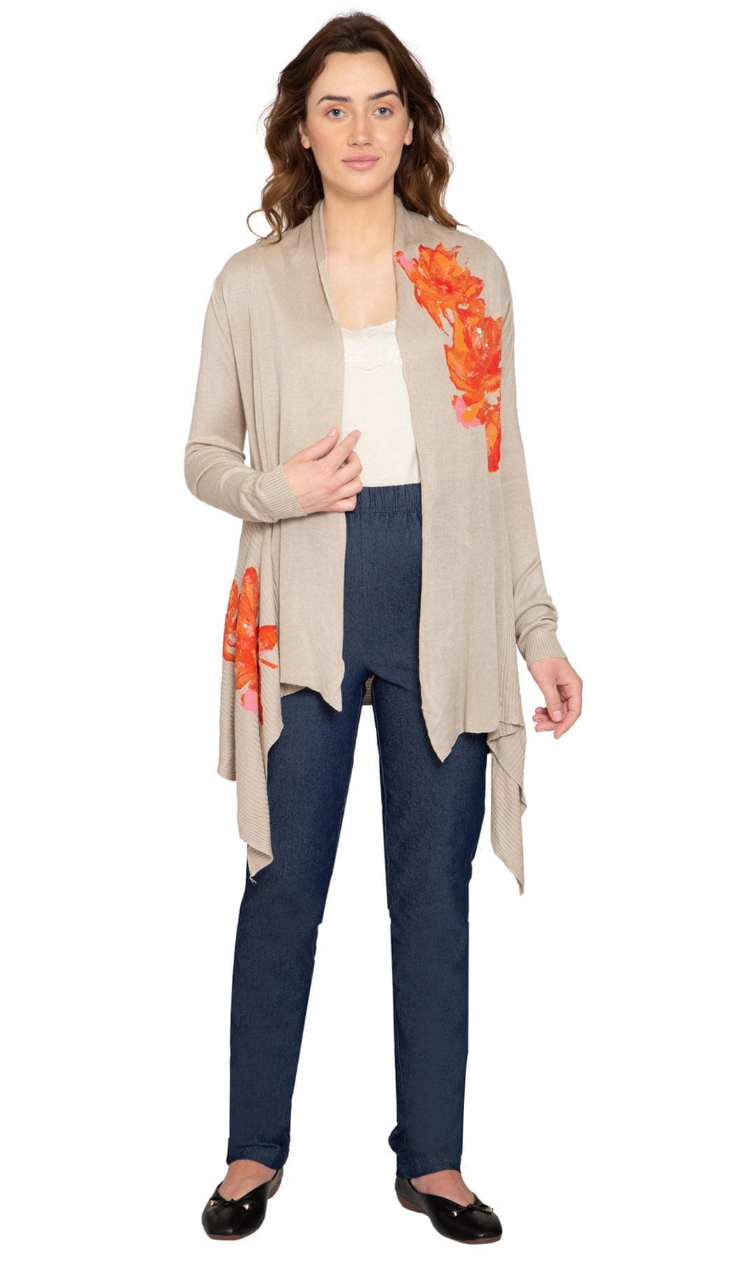 Women's Floral Embellished Open Long Cardigan - Full - TURTLE BAY APPAREL