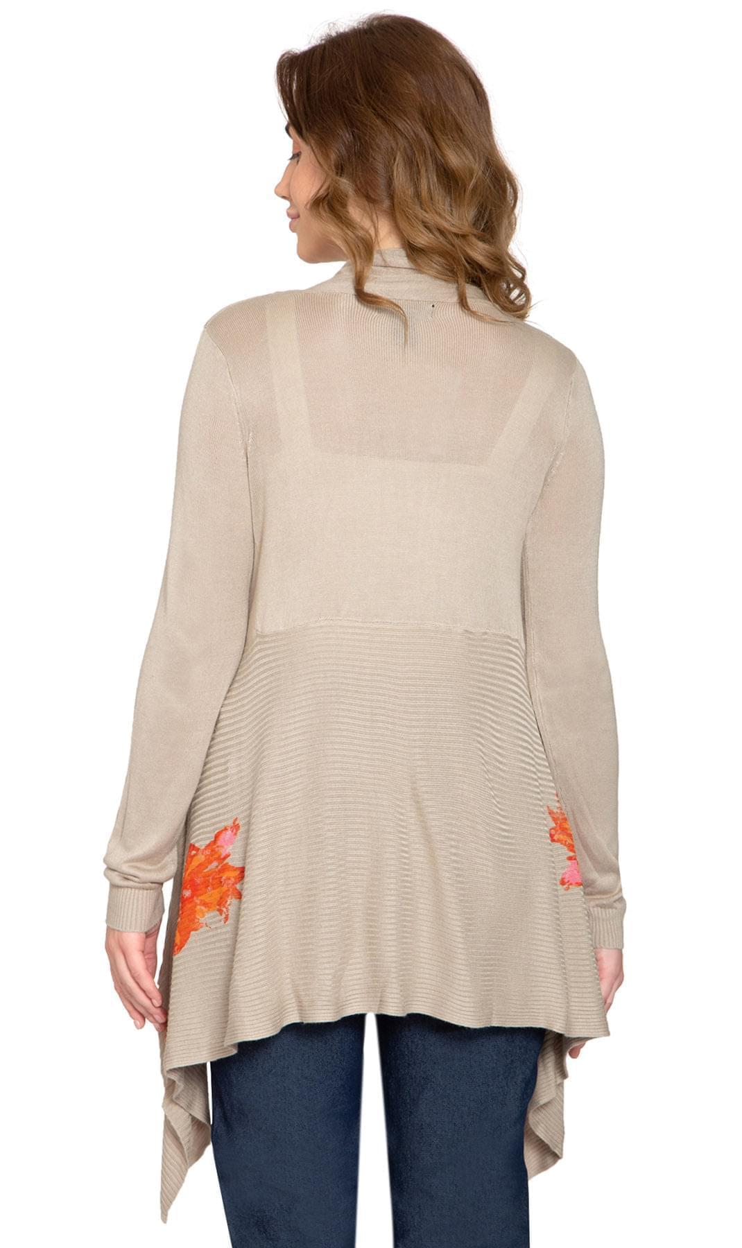 Women's Floral Embellished Open Long Cardigan - Back - TURTLE BAY APPAREL