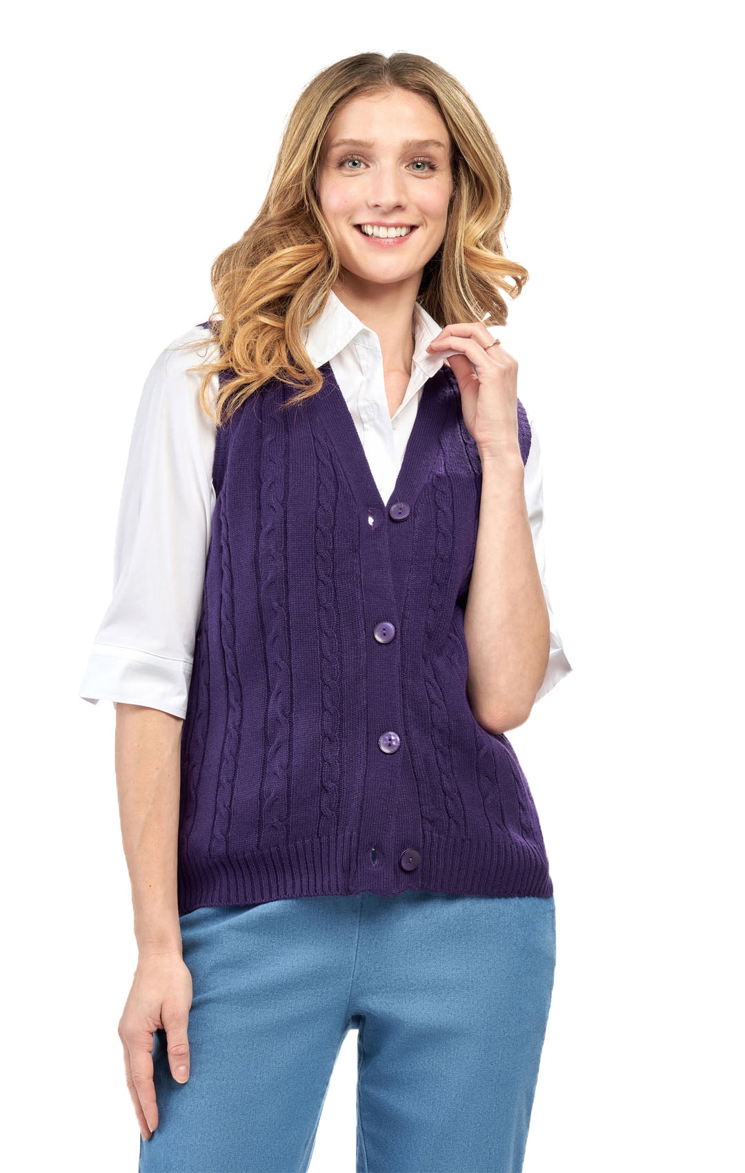 Womens Button Front Cable Knit Cardigan Sweater Vest 17