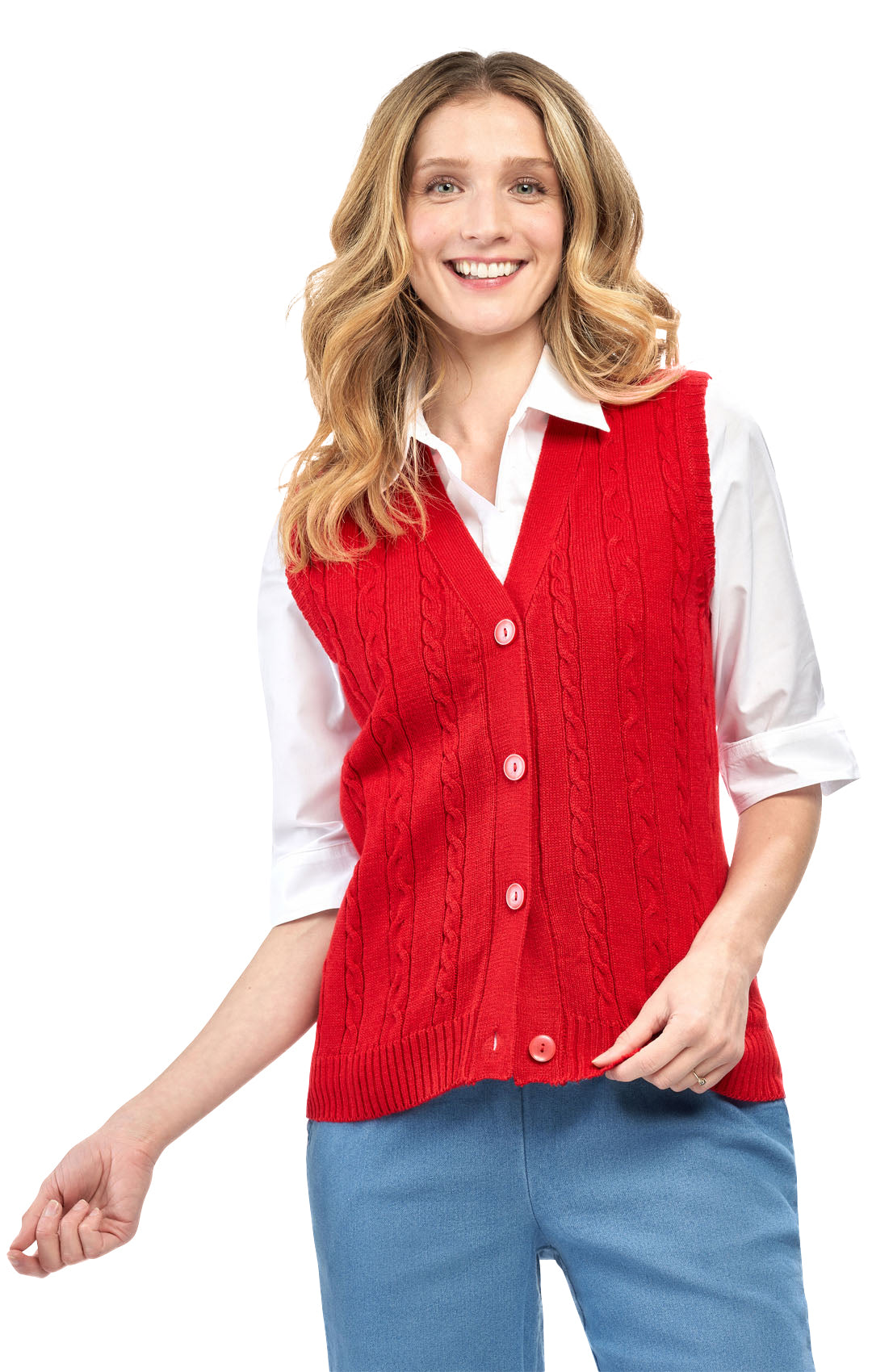 Womens Button Front Cable Knit Cardigan Sweater Vest 4
