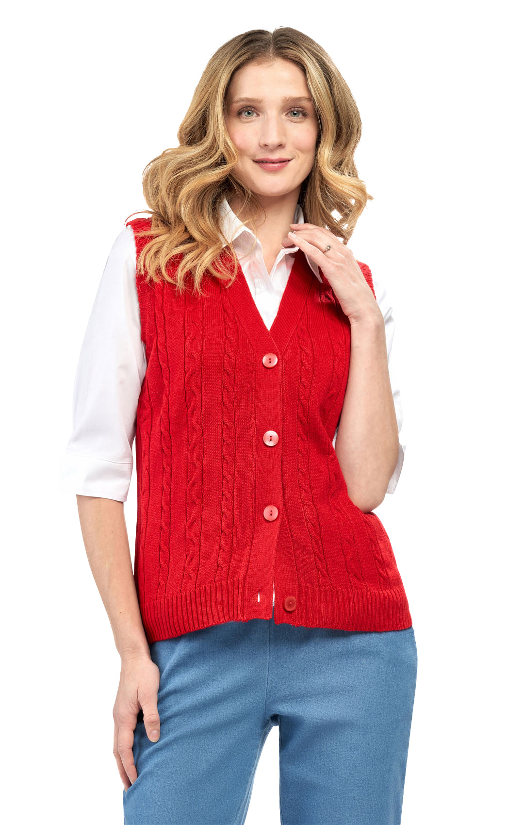 Womens Button Front Cable Knit Cardigan Sweater Vest 3