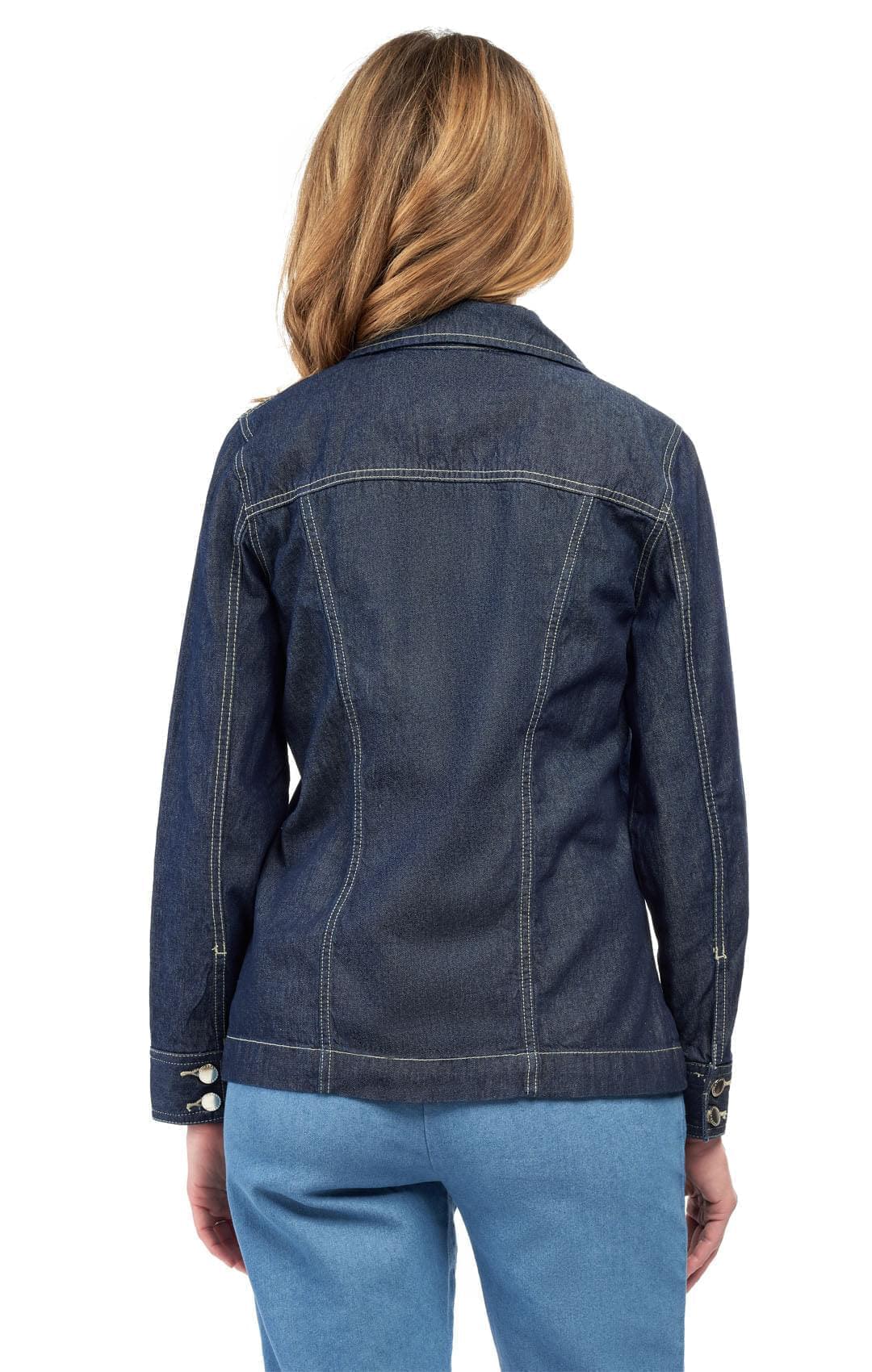 Women's Button Front Classic Denim Jacket - Indigo - Back -  TURTLE BAY APPAREL