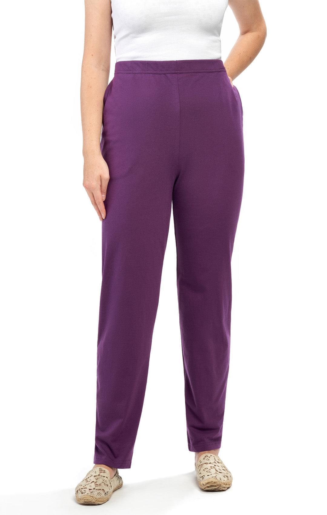 Women's Knit Pull On PantÔÇô Your Go-To Casuals for Busy Days and Cozy Nights Alike - Deep Purple - Front - TURTLE BAY APPAREL