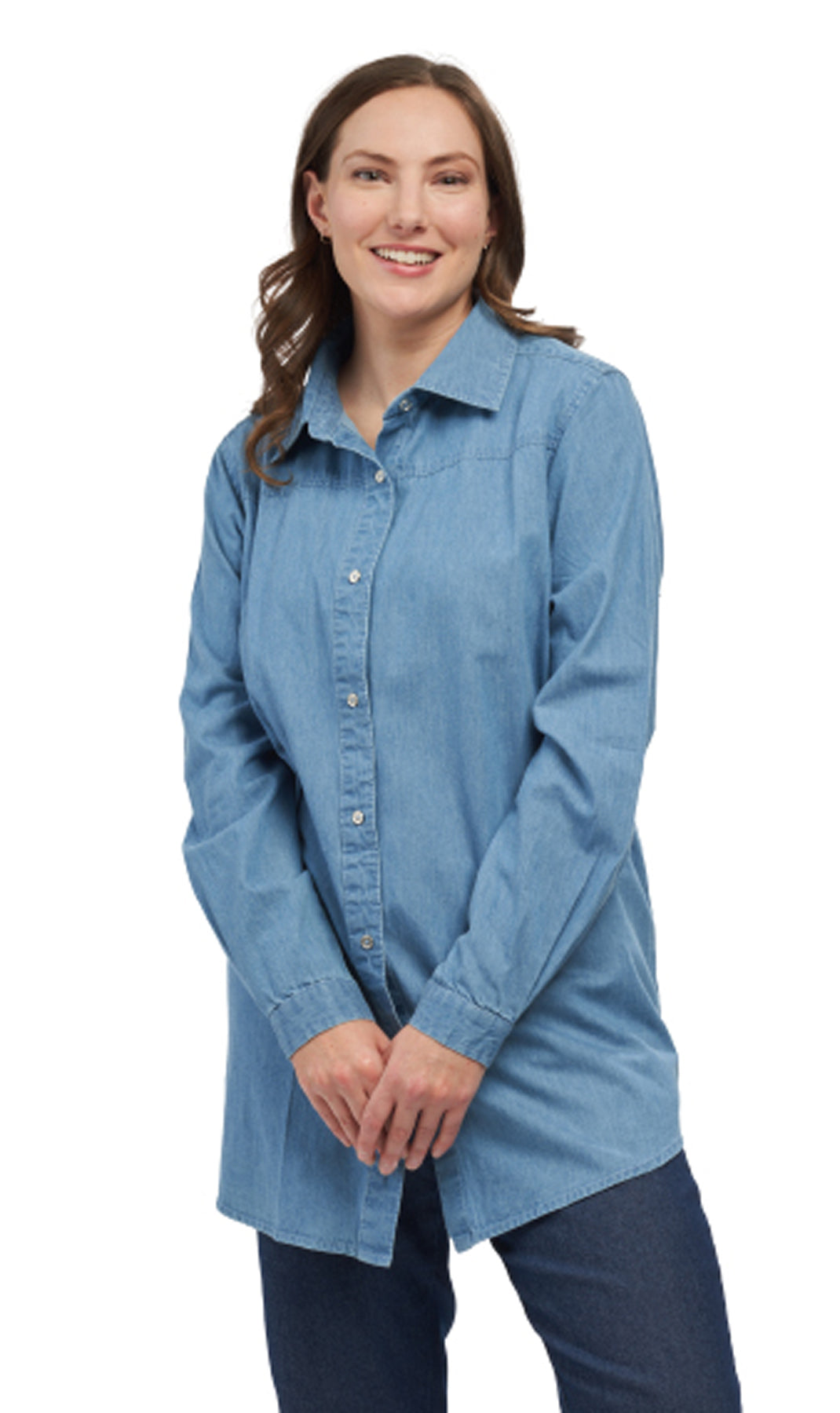 Women's Long Sleeve Denim Tunic Top FRONT