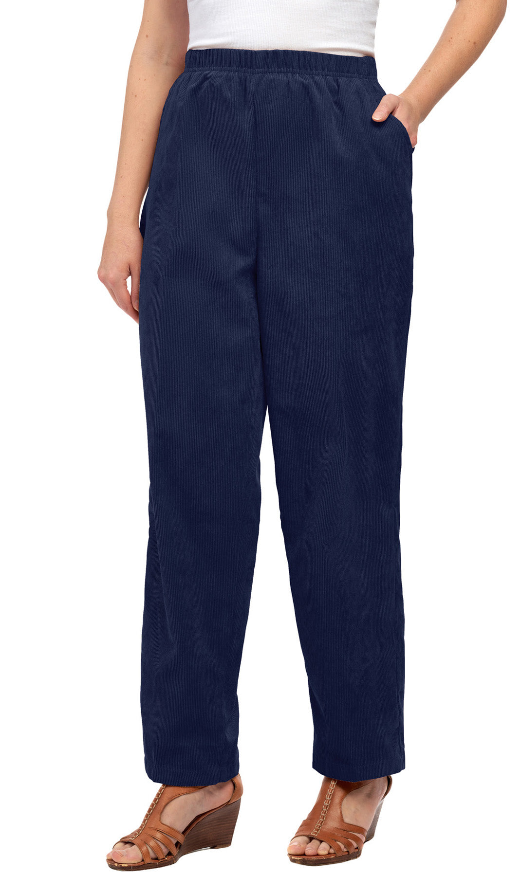 Women's Pull On Corduroy Pants ÔÇô Keep It Cozy in Fine Wale Corduroy Navy- Side -  TURTLE BAY APPAREL