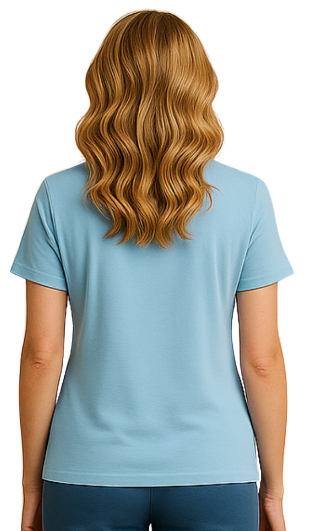 Women's Scalloped Neckline Embellished Tee Cool Blue
back