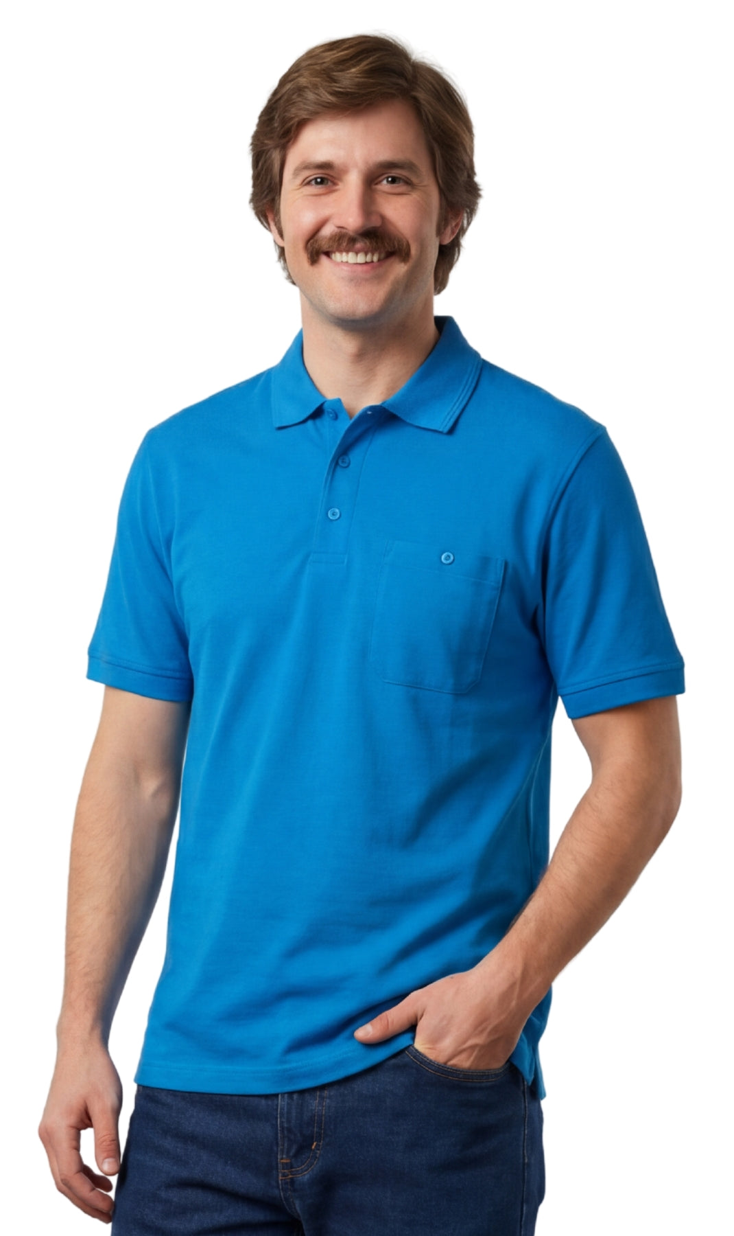 Men's Short Sleeve Pique Polo Shirt in Cotton Blend with Front Pocket 26