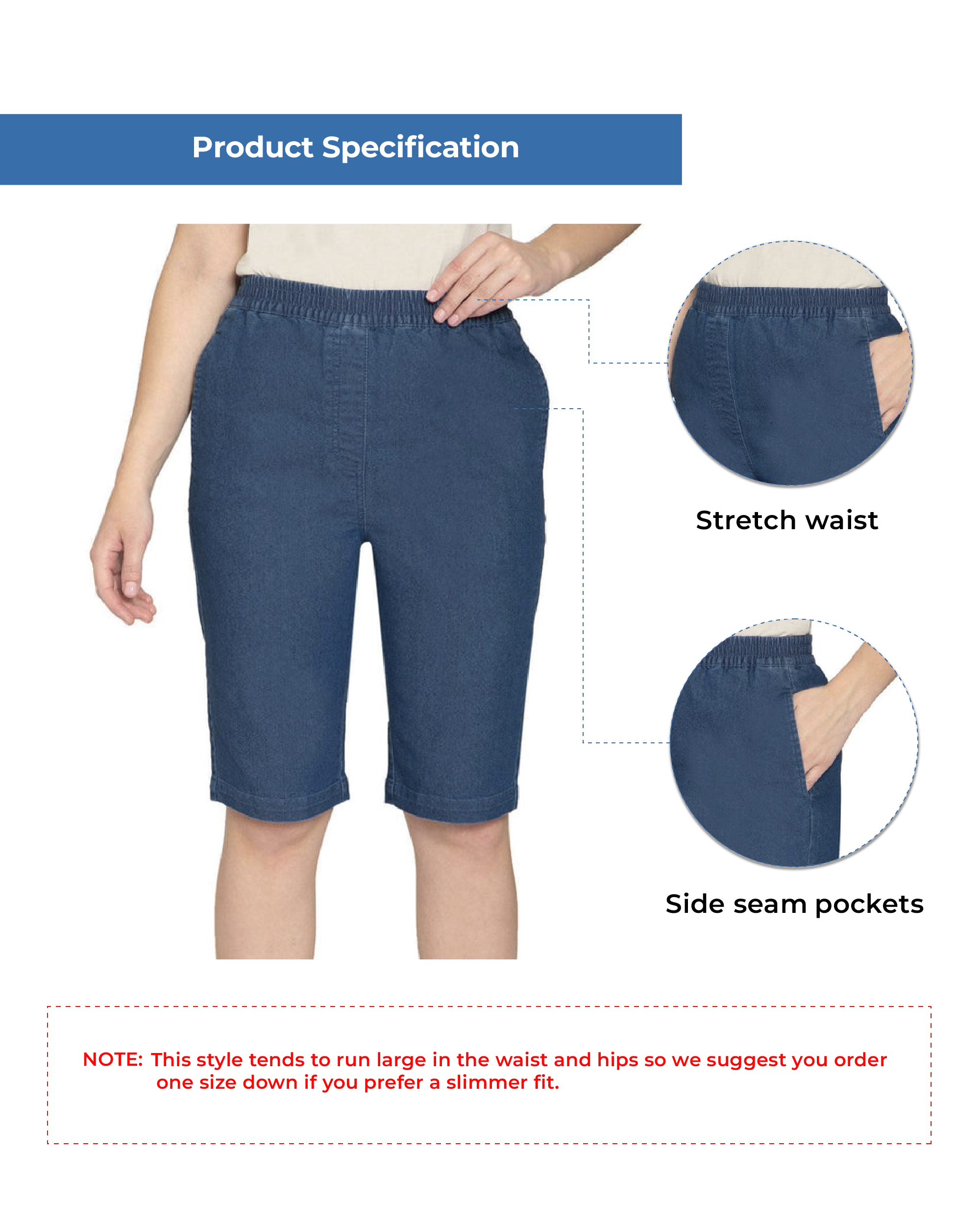 Women's Easy Pull on Bermuda Shorts in Denim and Twill 7