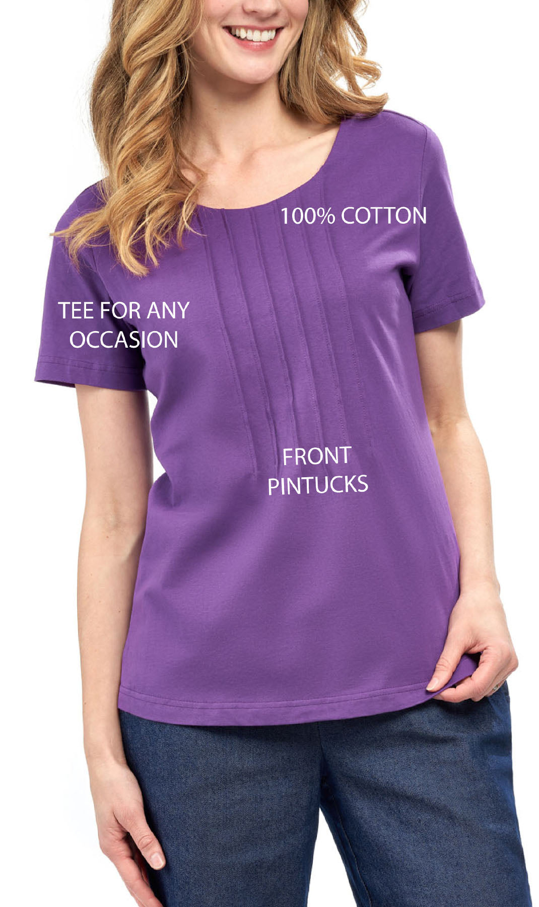 Women's Pintuck Short Sleeve Knit TeeÔÇô A Casual Favorite Goes Uptown - Grape - info - TURTLE BAY APPAREL