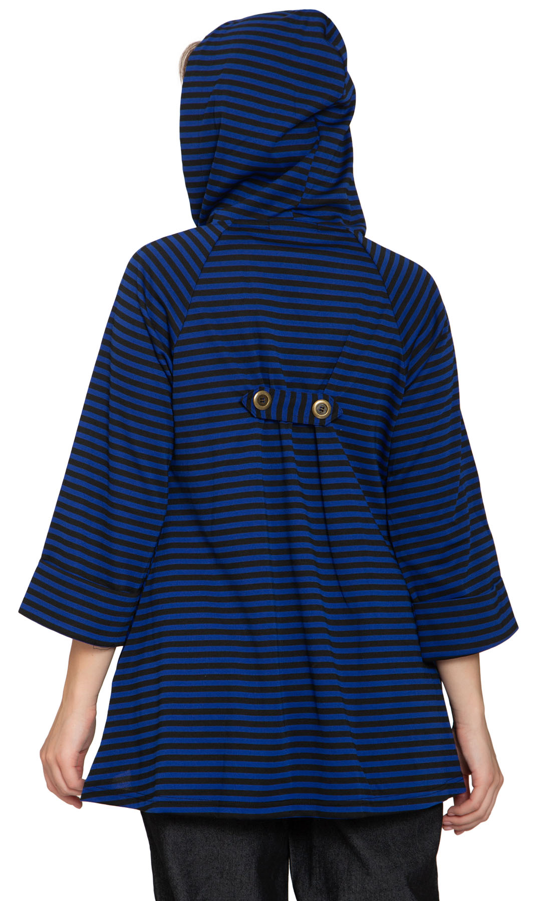 Women's Striped Zip Front High Low Hooded Jacket - Back -TURTLE BAY APPAREL