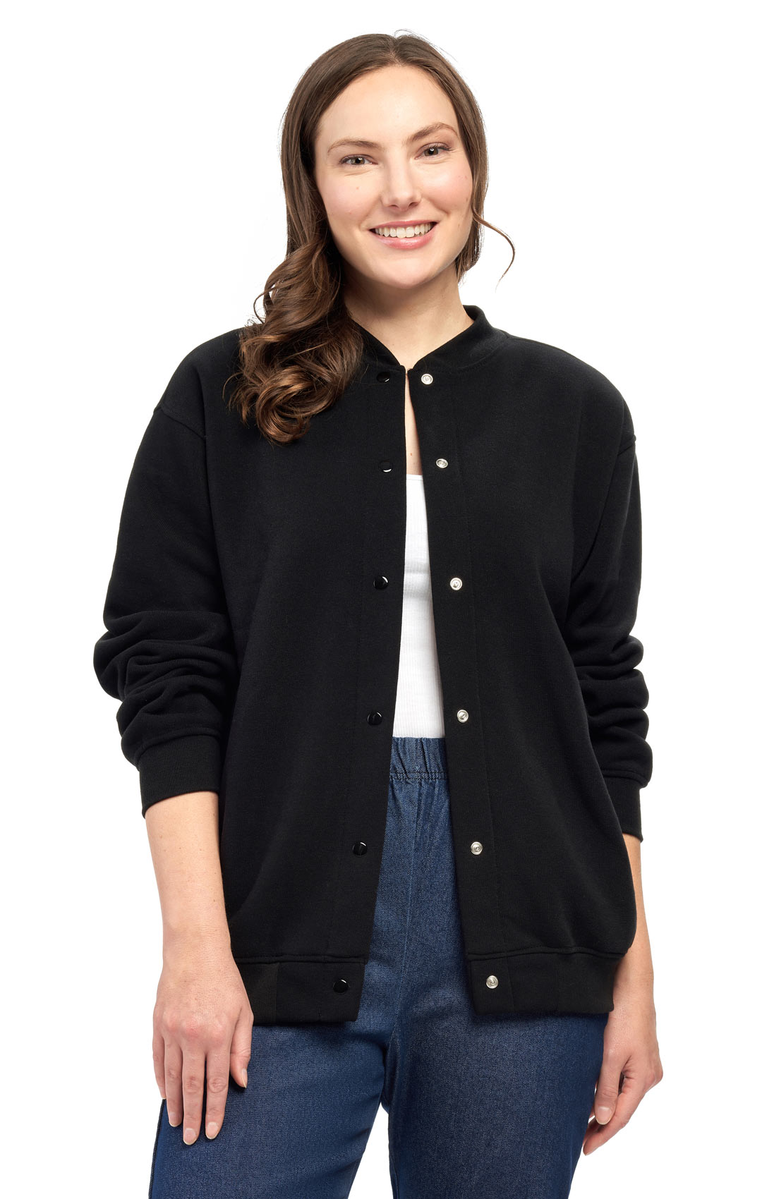 Women's Snap Up Jacket ÔÇô Soft, Fleecy Lining for Three-Season Comfort - black - Front - TURTLE BAY APPAREL